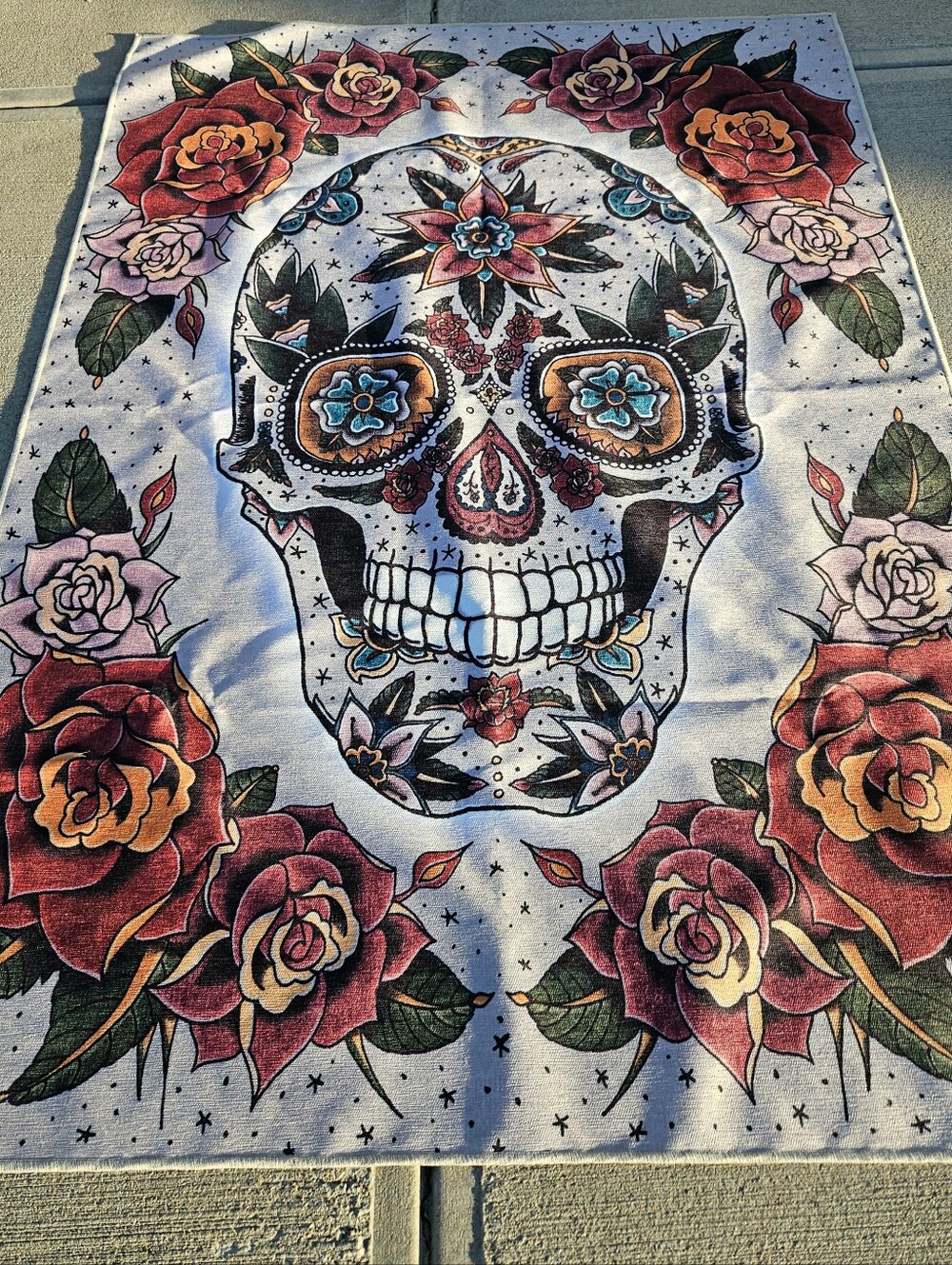 Limited Edition RUGGABLE Sugar Skull Floral Roses Washable Rug 5x7 NWT - Picture 3 of 10